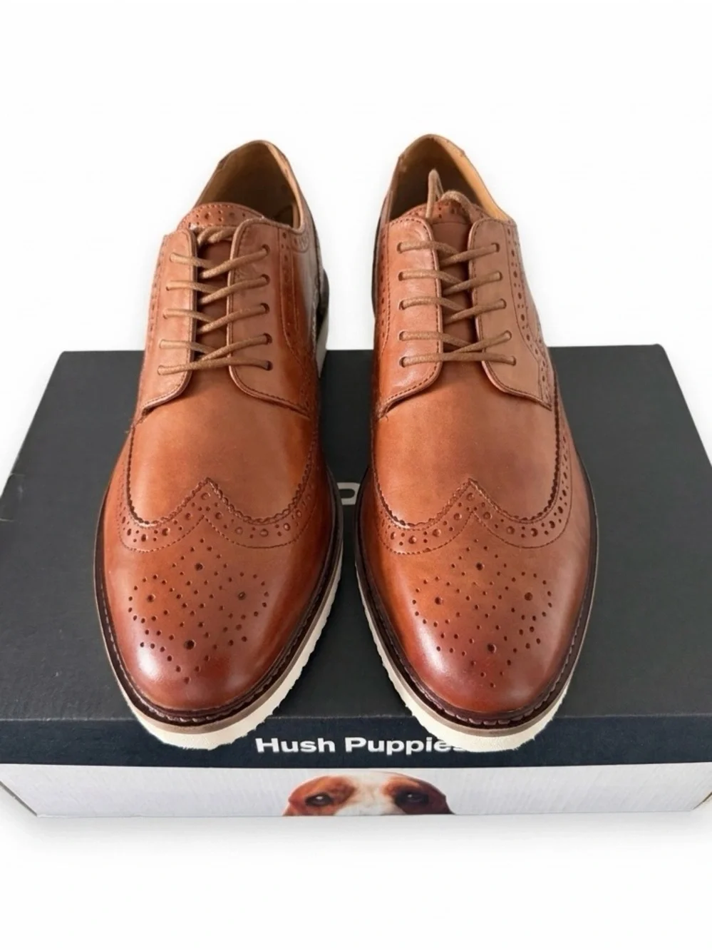 Hush Puppies Everett Wingtip Cognac Leather Men’s Shoes 10.5 NIB